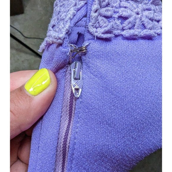 Vintage 1960s Lavender High Neck Lace Trim Short Sleeve Gogo Mod Mini Dress 6 - Picture 5 of 5